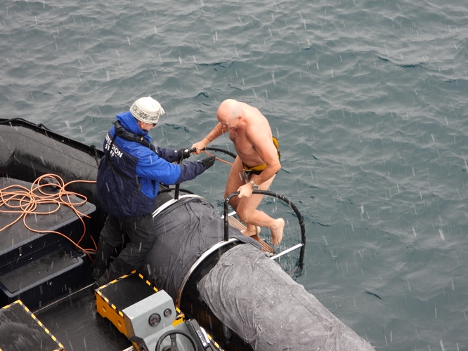 Not only was the water freezing, it was snowing too!